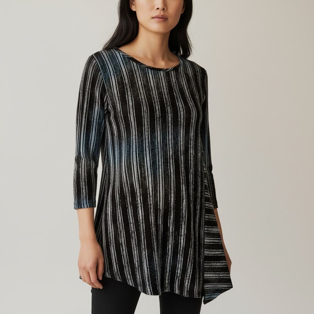 Yushi Artsy Art to Wear Striped Ombre Tunic Top Boxy Lagenlook Size Medium